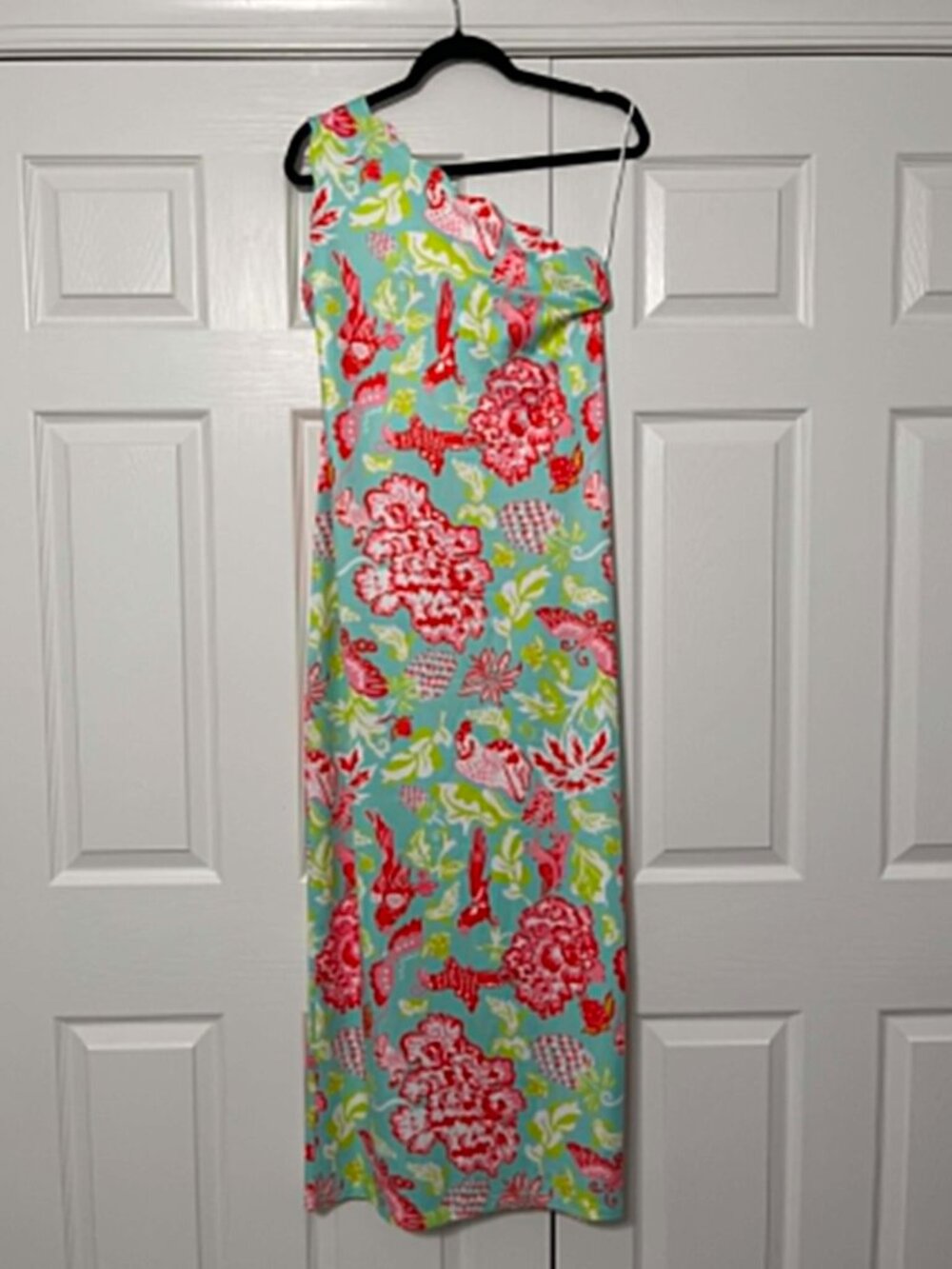 CK Bradley NWT Scalloped One Shoulder Maxi Dress Size Medium Bird/Tropical